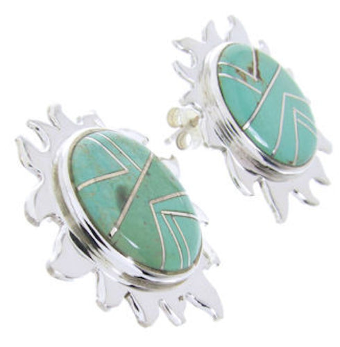 Southwestern Sterling Silver And Turquoise Sun Post Earrings AW68240