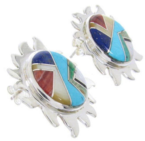 Southwest Sterling Silver Multicolor Turquoise Sun Earrings AW68191
