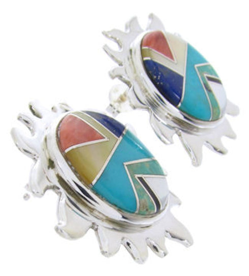 Southwest Silver Multicolor Turquoise Sun Inlay Post Earrings AW68197
