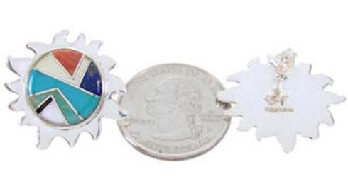 Southwest Silver Multicolor Turquoise Sun Inlay Post Earrings AW68197