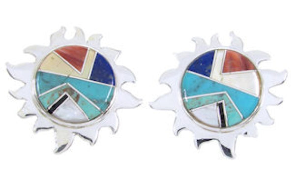 Southwest Sterling Silver Multicolor Turquoise Sun Earrings AW68198