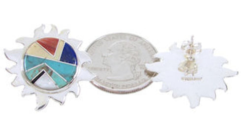 Southwest Sterling Silver Multicolor Turquoise Sun Earrings AW68198
