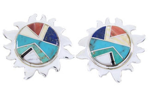 Southwest Silver Multicolor Turquoise Sun Jewelry Earrings AW68199