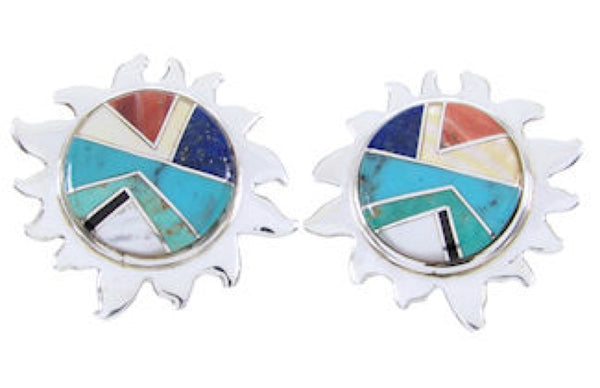 Southwest Silver Multicolor Turquoise Sun Jewelry Earrings AW68199