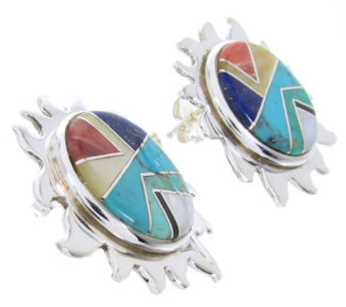 Southwest Silver Multicolor Turquoise Sun Jewelry Earrings AW68201