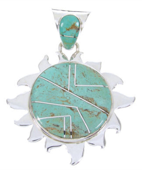 Turquoise Southwestern Sterling Silver Inlay Sun Pendant AW68177
