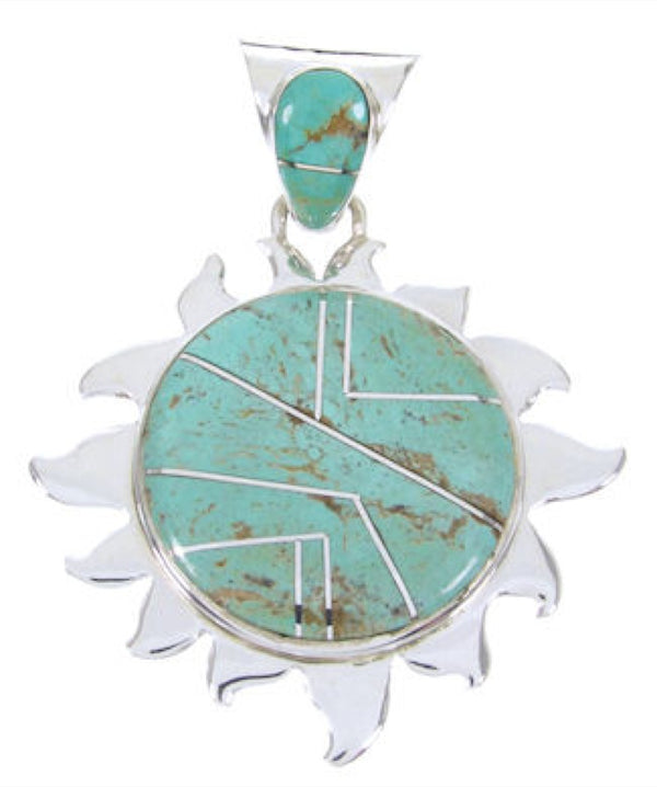 Turquoise Southwestern Sterling Silver Inlay Sun Pendant AW68177