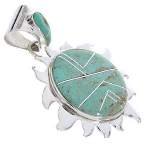 Turquoise Southwestern Sterling Silver Inlay Sun Pendant AW68177