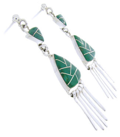 Southwestern Green Agate Inlay And Silver Post Dangle Earrings AW68498