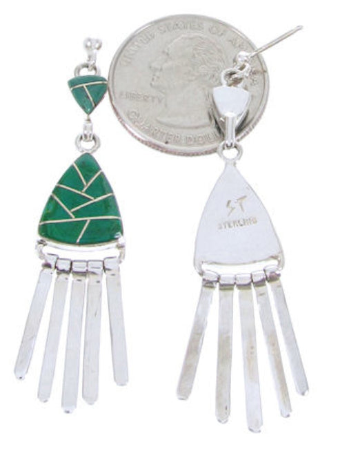 Southwestern Green Agate Inlay And Silver Post Dangle Earrings AW68498