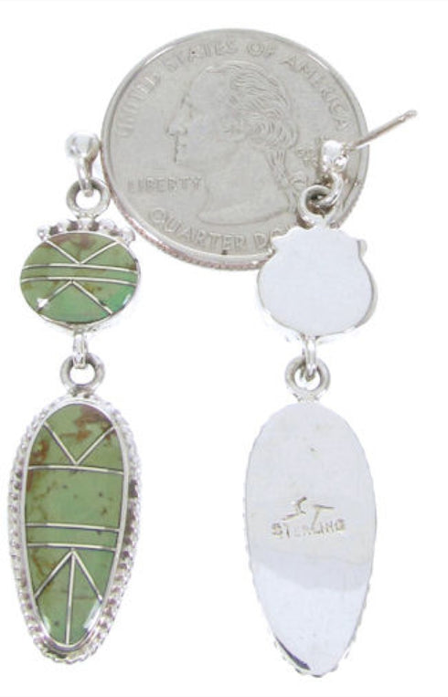 Southwest Turquoise Silver Inlay Jewelry Post Dangle Earrings AW68363