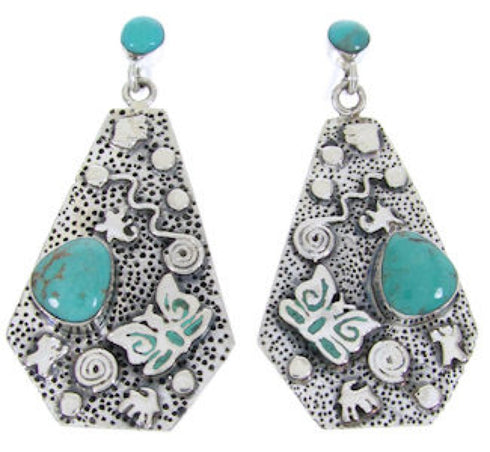 Southwest Turquoise Sterling Silver Butterfly Post Earrings AW68681