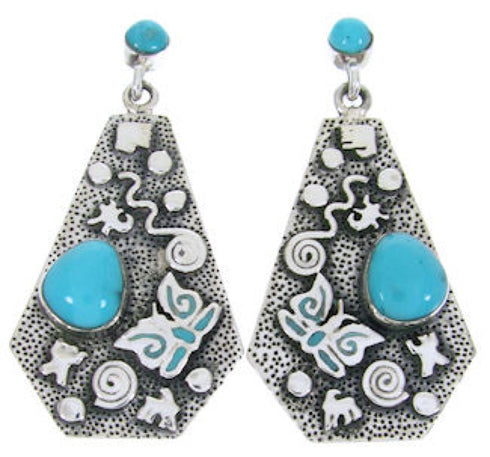 Southwestern Silver Turquoise Butterfly Post Dangle Earrings AW68684