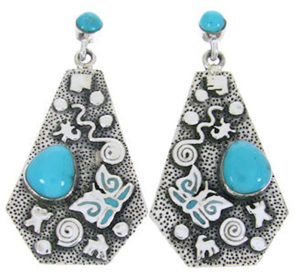 Southwestern Silver Turquoise Butterfly Post Dangle Earrings AW68684