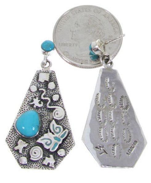 Southwestern Silver Turquoise Butterfly Post Dangle Earrings AW68684