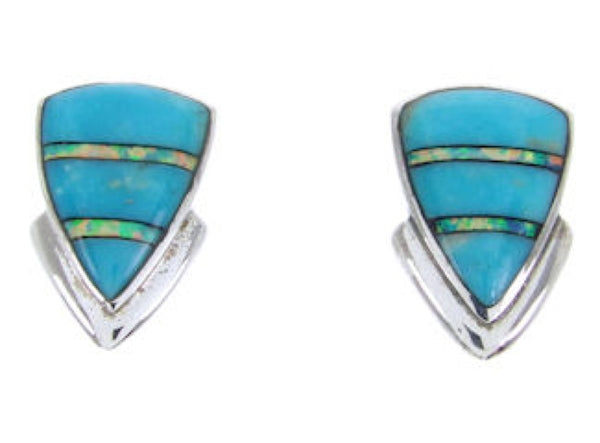 Genuine Sterling Silver Turquoise And Opal Inlay Post Earrings AW68694