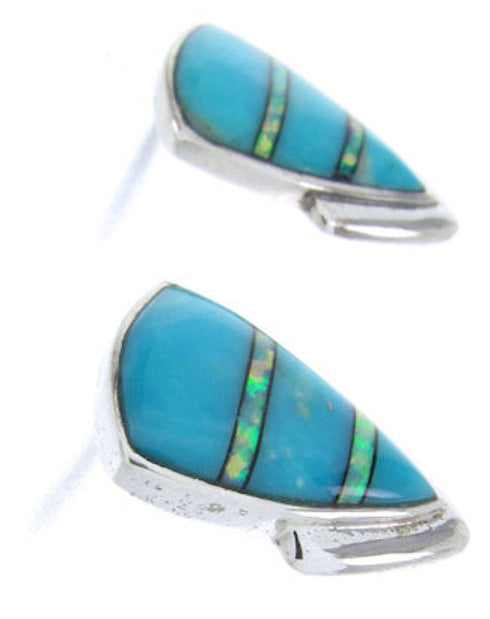 Genuine Sterling Silver Turquoise And Opal Inlay Post Earrings AW68694
