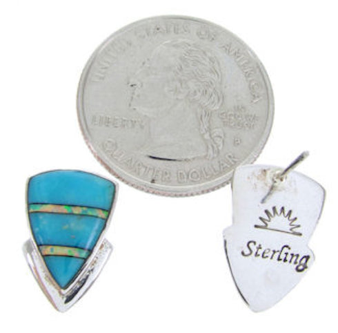 Genuine Sterling Silver Turquoise And Opal Inlay Post Earrings AW68694