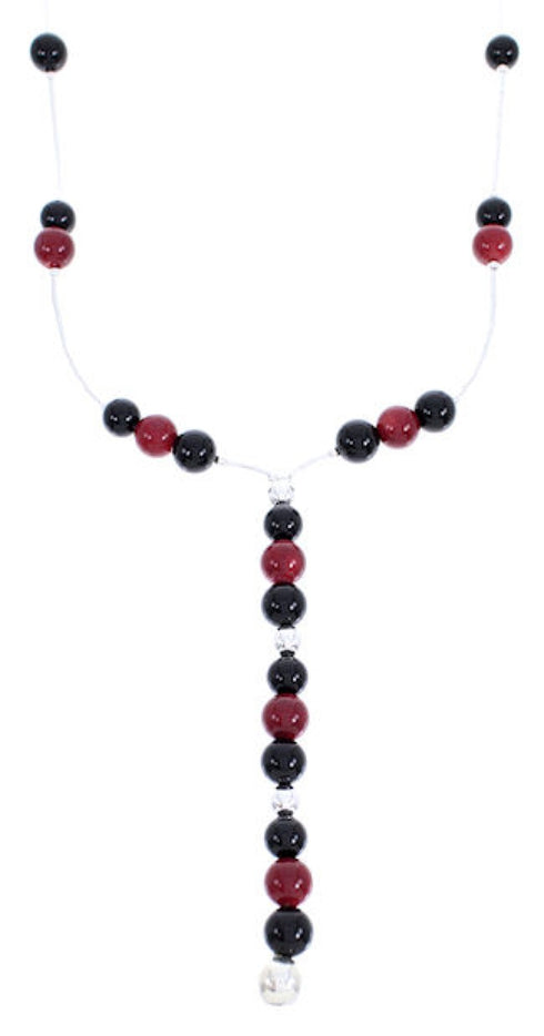 Liquid Sterling Silver Coral Onyx Bead Necklace MW68883