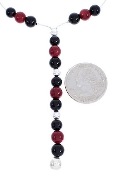 Liquid Sterling Silver Coral Onyx Bead Necklace MW68883