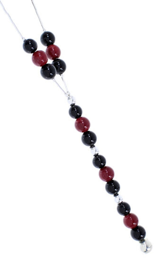 Liquid Sterling Silver Coral Onyx Bead Necklace MW68883