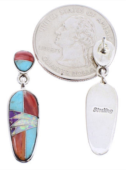 Turquoise Opal Multicolor Silver Post Dangle Earrings BW68922