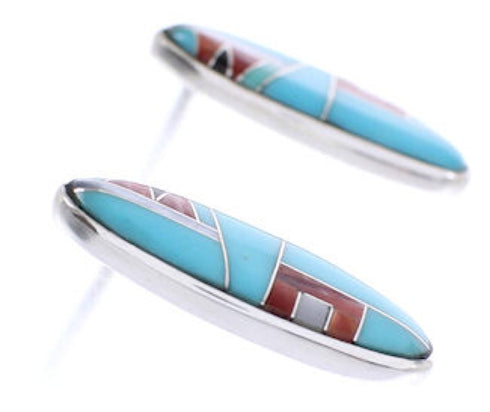 Genuine Sterling Silver Multicolor Inlay Jewelry Post Earrings BW68937