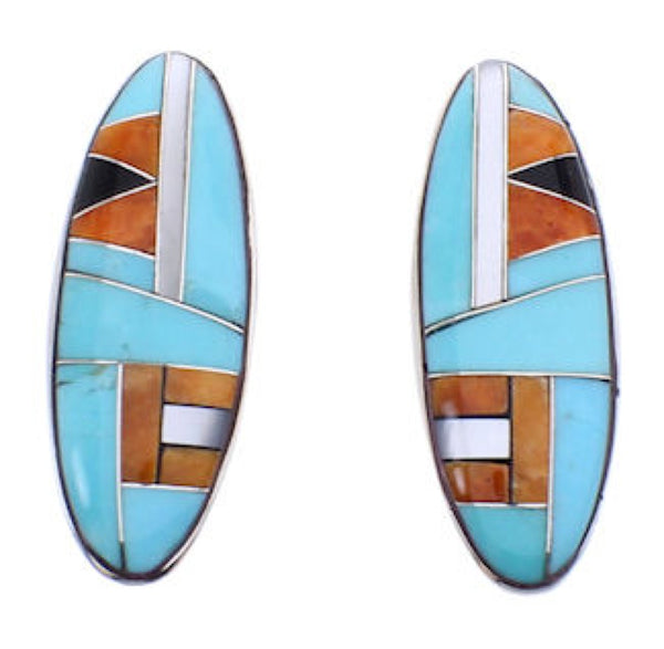 Multicolor Inlay Genuine Sterling Silver Post Earrings BW68938