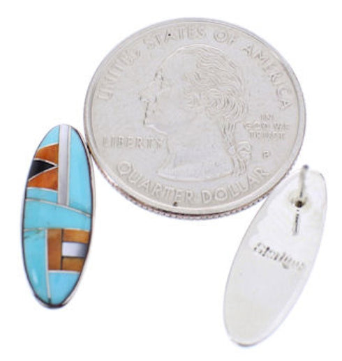 Multicolor Inlay Genuine Sterling Silver Post Earrings BW68938