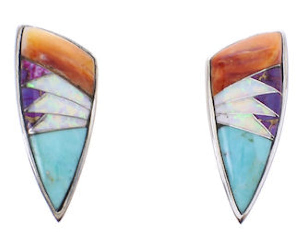 Multicolor Inlay Jewelry Sterling Silver Post Earrings BW69001