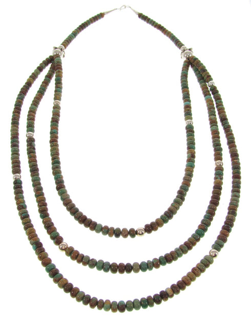 American Indian Kingman Turquoise Silver Bead Necklace BW69777