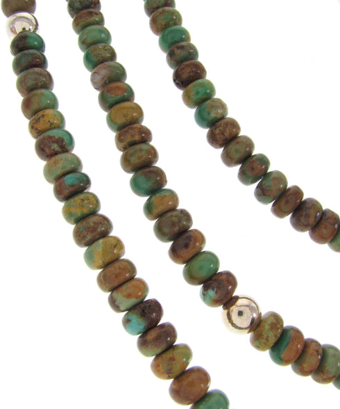 American Indian Kingman Turquoise Silver Bead Necklace BW69777