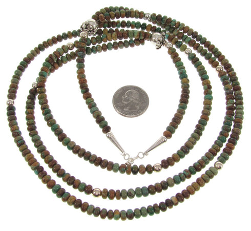 American Indian Kingman Turquoise Silver Bead Necklace BW69777