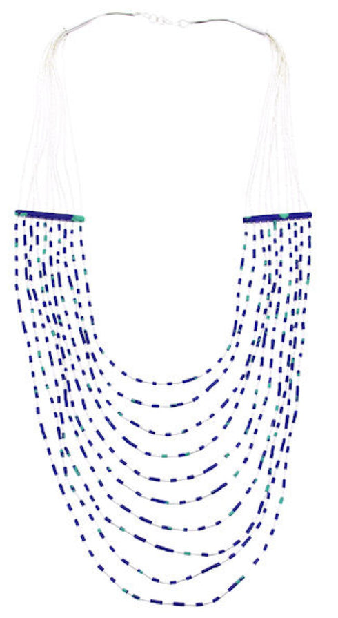 Azurite Liquid Silver 10-Strand Bead Necklace BW69178