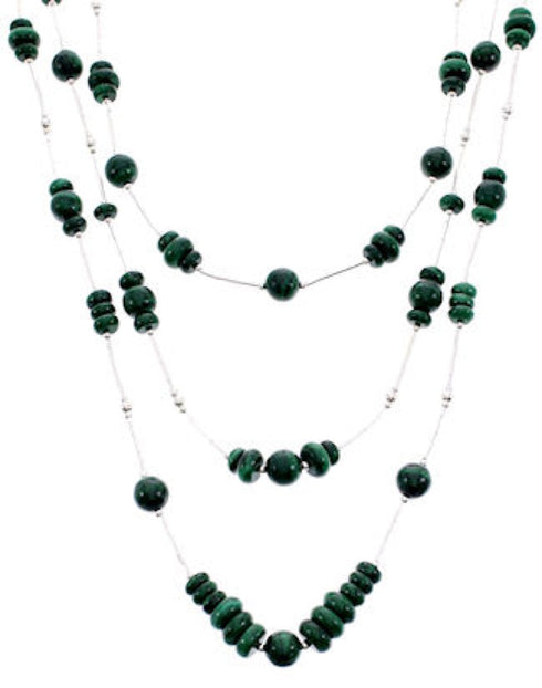 Liquid Silver 3-Strand Malachite Bead Necklace BW69189