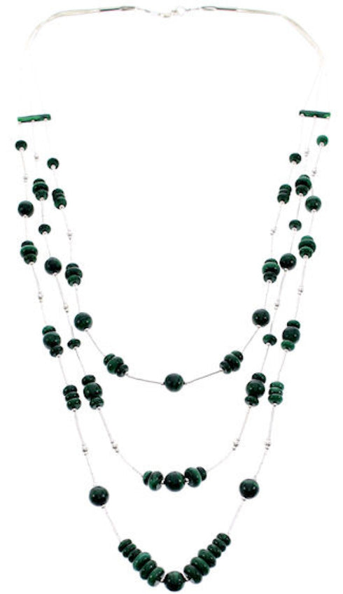 Liquid Silver 3-Strand Malachite Bead Necklace BW69189