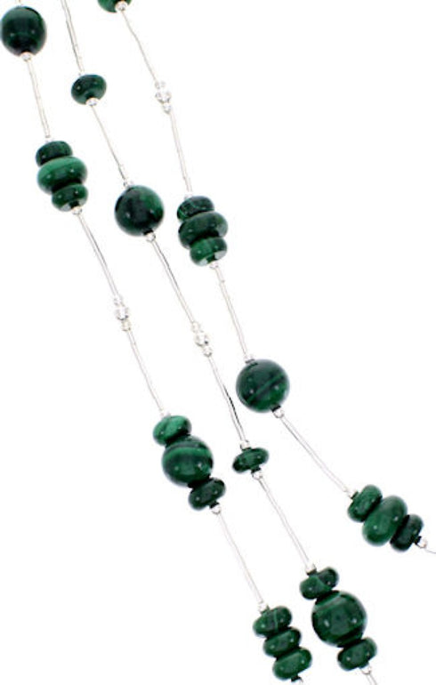 Liquid Silver 3-Strand Malachite Bead Necklace BW69189