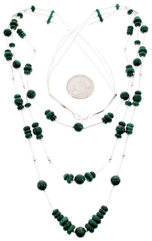 Liquid Silver 3-Strand Malachite Bead Necklace BW69189
