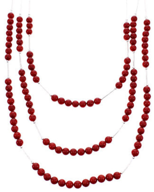 Coral Bead Jewelry Liquid Silver 3-Strand Necklace BW69195