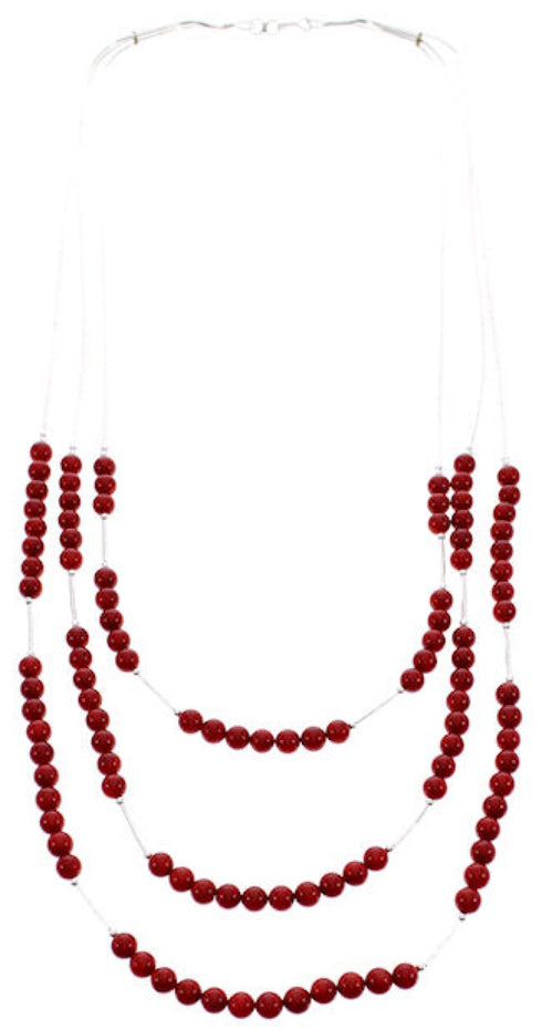 Coral Bead Jewelry Liquid Silver 3-Strand Necklace BW69195