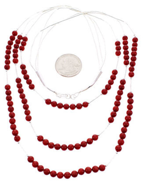 Coral Bead Jewelry Liquid Silver 3-Strand Necklace BW69195