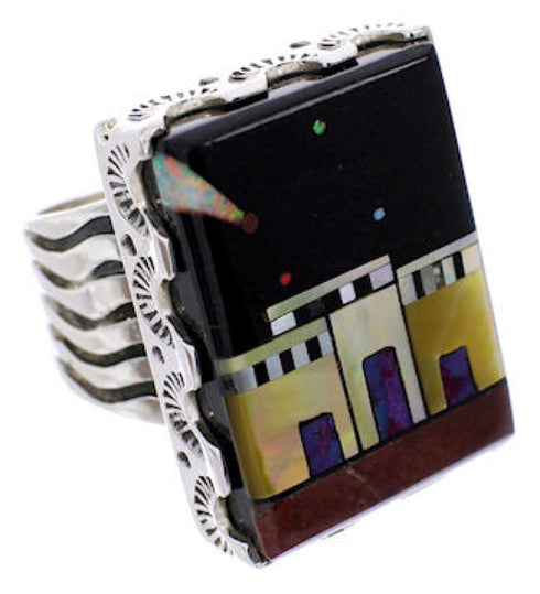 Silver Multicolor Native American Design Ring Size 5-3/4 YS69134