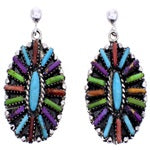 Multicolor Genuine Sterling Silver Needlepoint Post Dangle Earrings RX100372