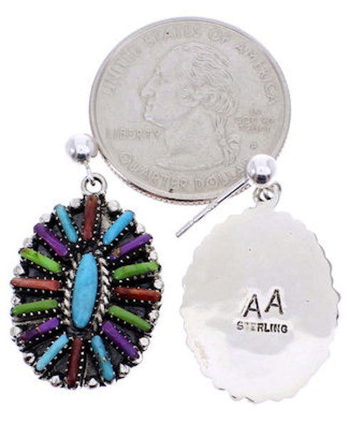 Multicolor Genuine Sterling Silver Needlepoint Post Dangle Earrings RX100372