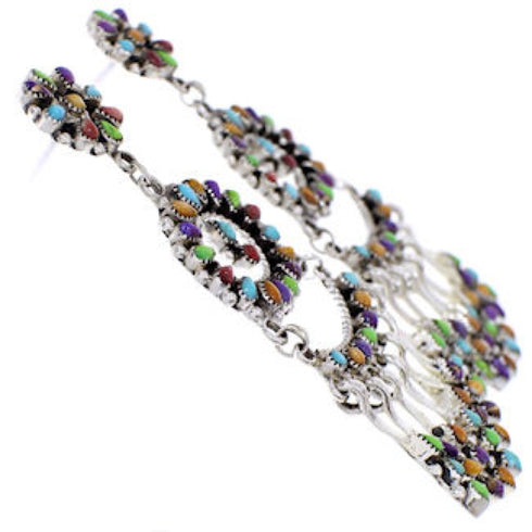 Turquoise And Multicolor Sterling Silver Post Dangle Earrings DS36249