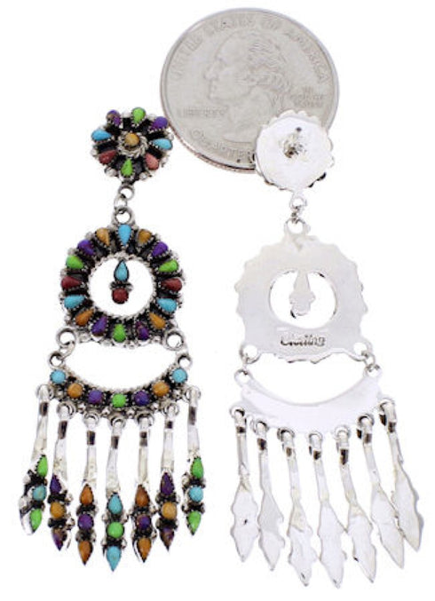 Turquoise And Multicolor Sterling Silver Post Dangle Earrings DS36249