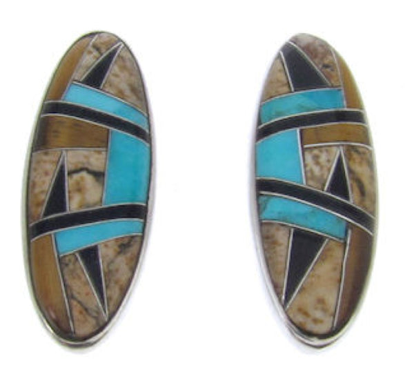 Sterling Silver Turquoise Tiger Eye Multicolor Post Earrings AW69838