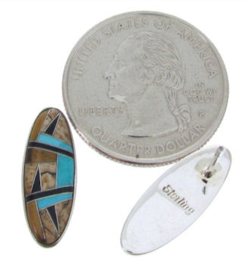 Sterling Silver Turquoise Tiger Eye Multicolor Post Earrings AW69838