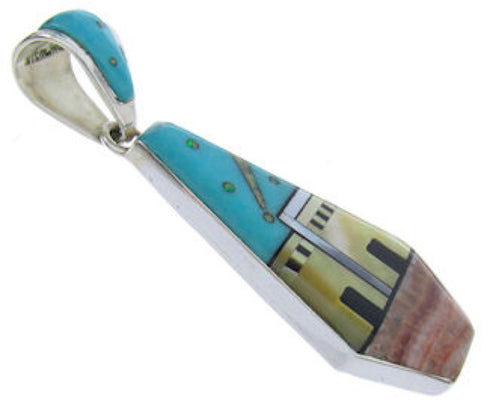 Multicolor Reversible Native American Village Design Pendant YS69789