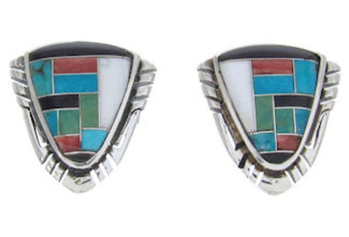 Sterling Silver Jewelry Multicolor Inlay Post Earrings BW69848